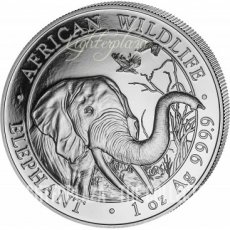 Ag-SOM18.100sh.1.Elephant Somalië 1 oz Zilver Olifant 2018